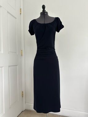 Norma Kamali Navy Scoop-Neck Ruched Maxi Dress